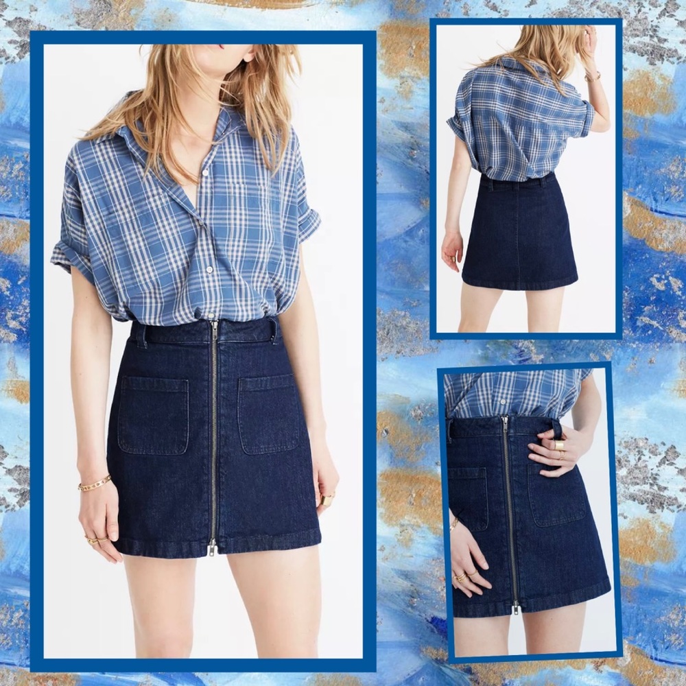 Madewell Zip Front Denim Jean Skirt Pockets Sz 32